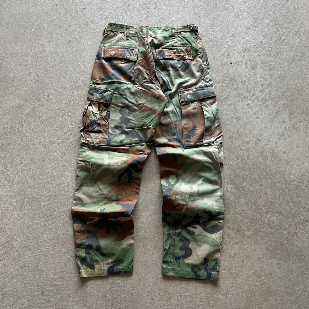 Vintage 80s US Army Cargo Pants Size 30x30 Brown Green Woodland Camo Trousers - Picture 3 of 11